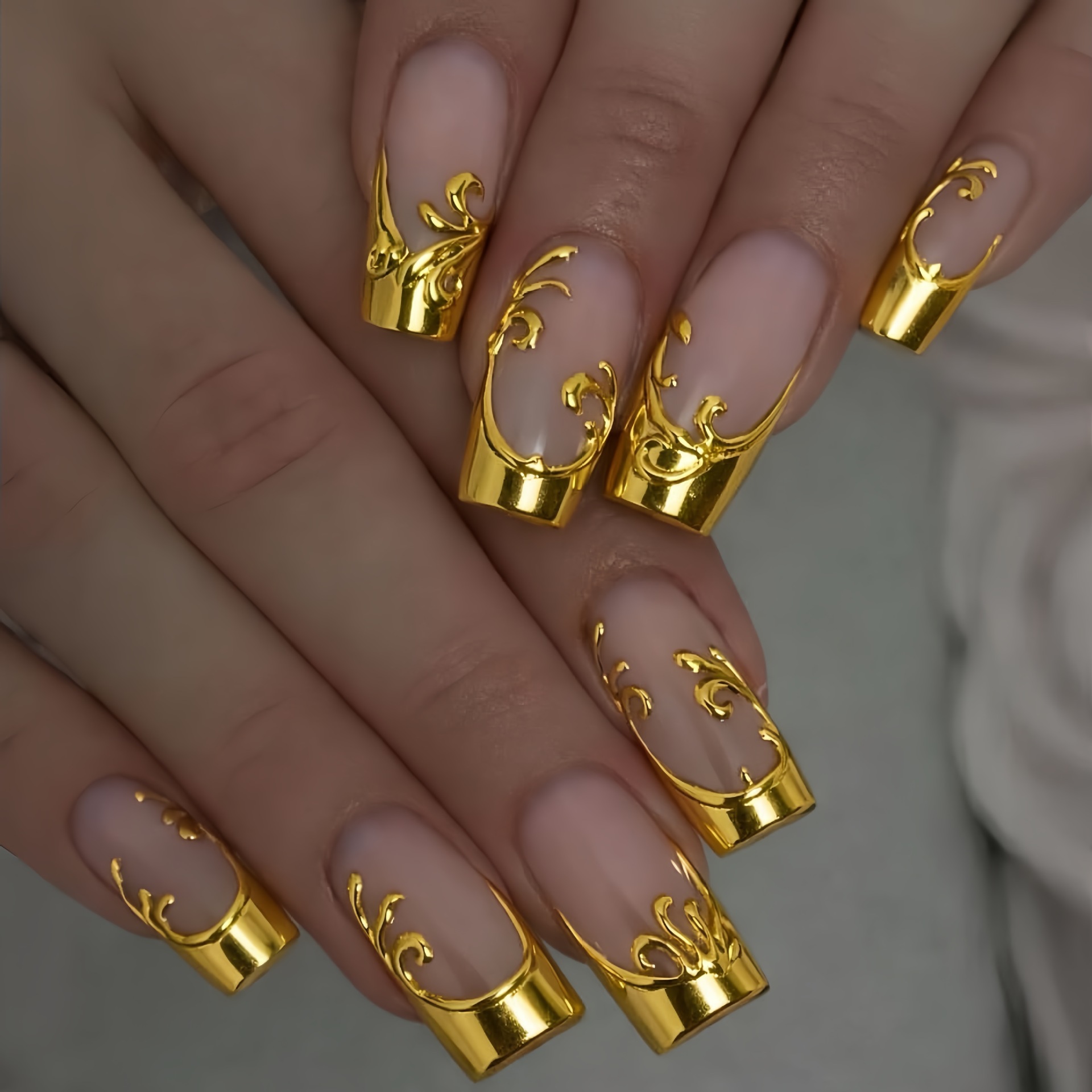 Nail Art Press On - Unhas Postiças Médias Longas para Mulheres,