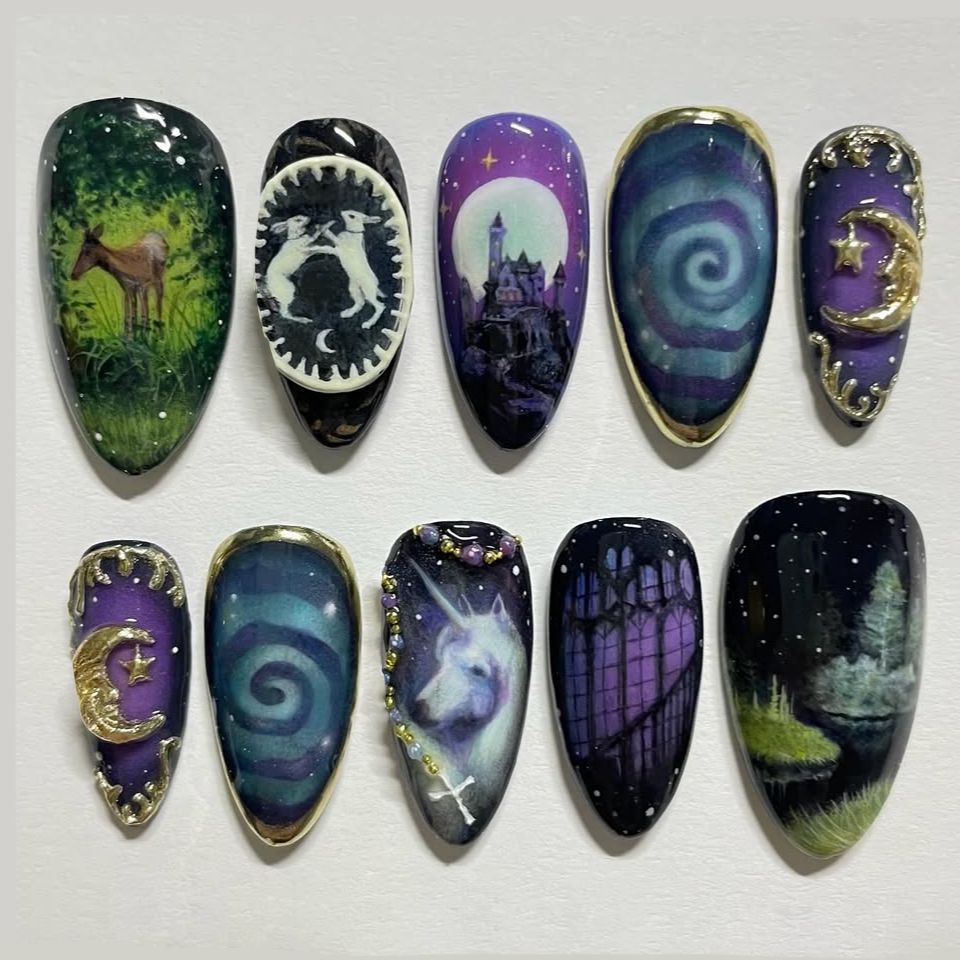Nail Art Press On - 24 pçs fantasia cavalo celestial unhas