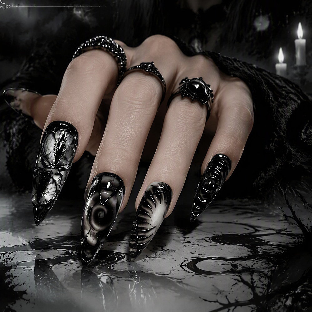 Unhas Postiças Stiletto Gótica - Nail Art Press On avaliação e preço