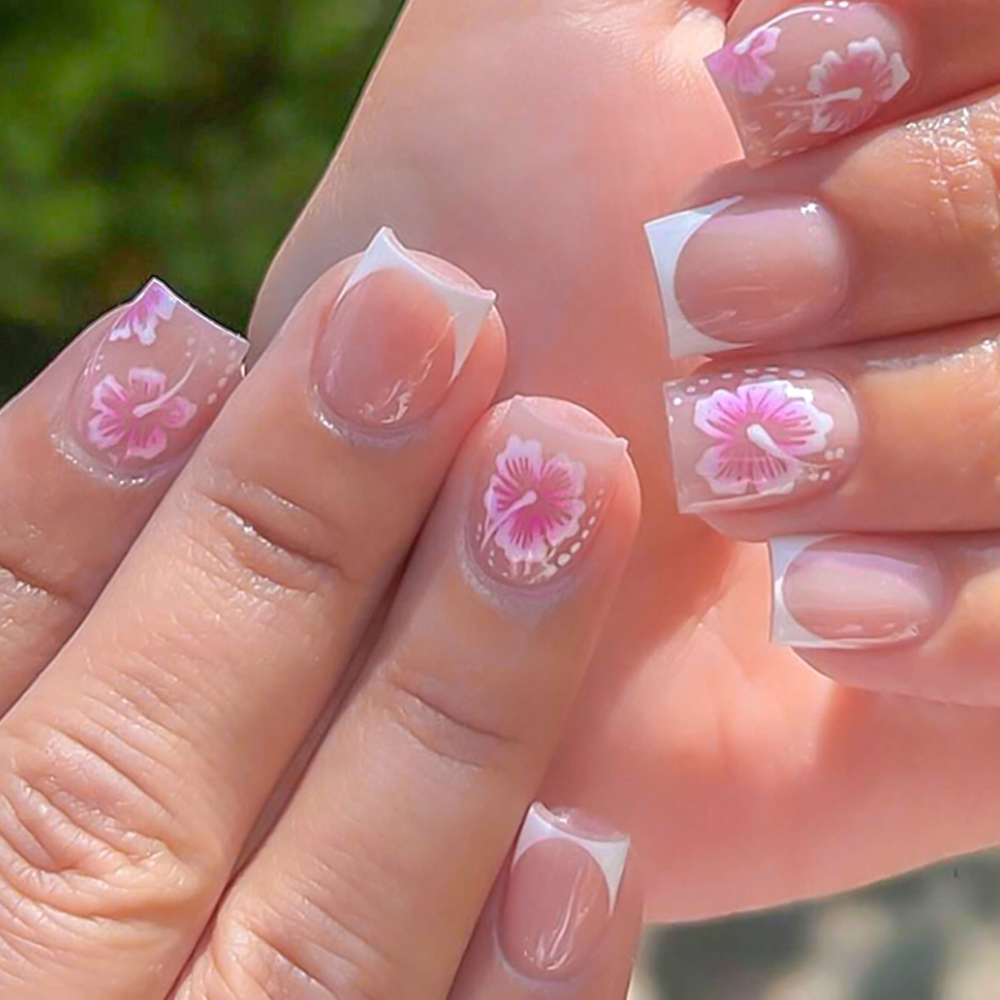 24 pçs flor francesa unhas fal - Nail Art Press On avaliação e preço
