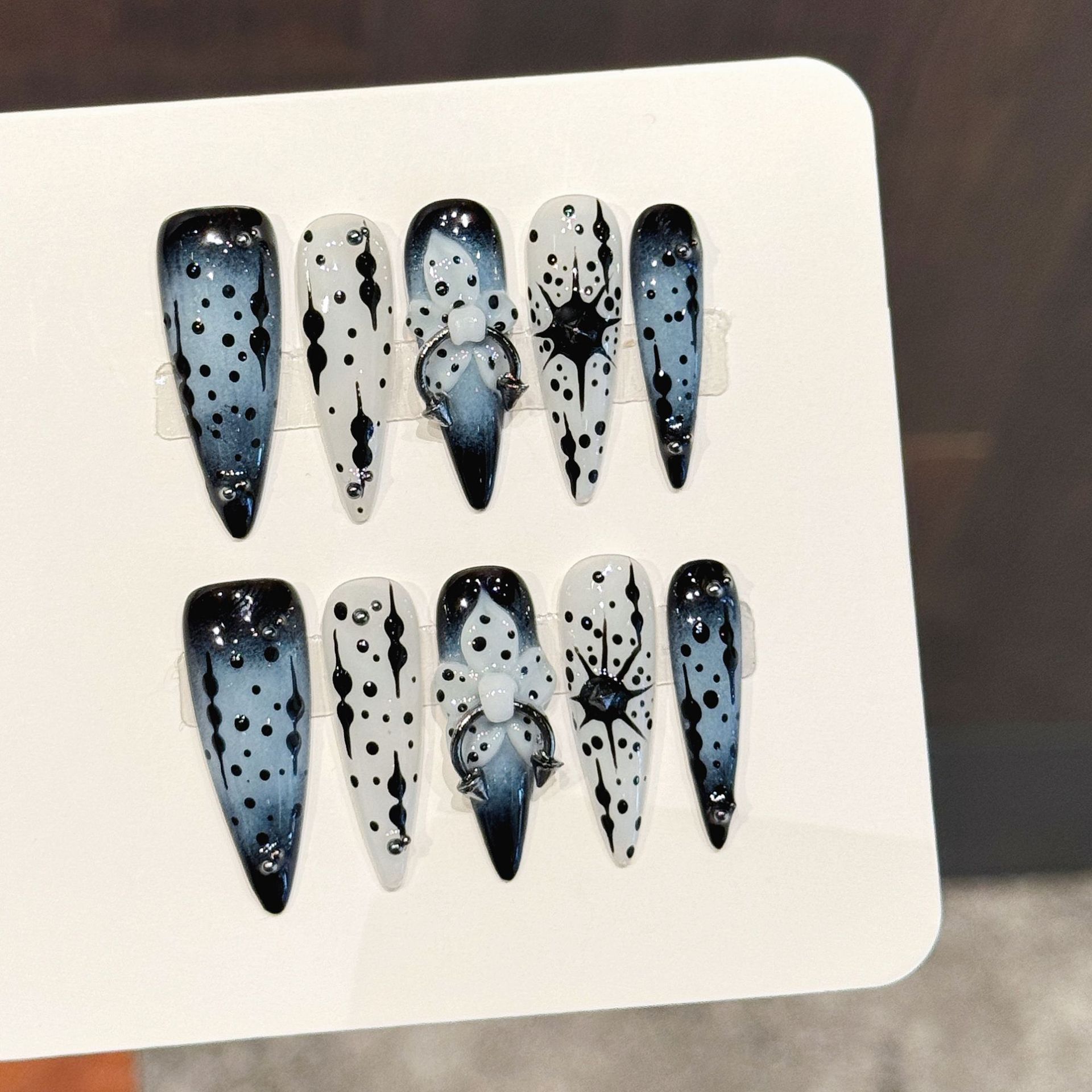 10 pçs gradiente tinta azul ar - Nail Art Press On avaliação e preço
